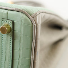 Hermes Birkin 25 Alligator Mississippiensis Verte D'eau/Gris Perle - U Stamp