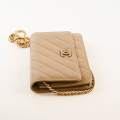 Chanel Light Brown Lambskin Wallet On Chain WOC 21 Series