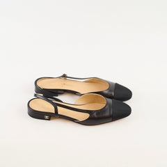 Chanel Grosgrain Slingback Flats Goatskin Black