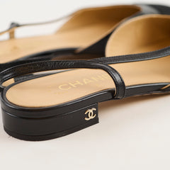 Chanel Grosgrain Slingback Flats Goatskin Black