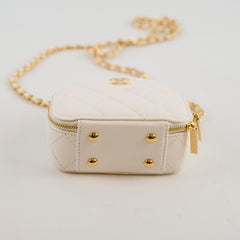 Chanel Handle with Care Quilted Round Vanity Case Lambskin White