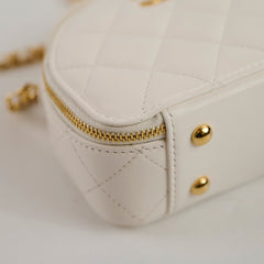 Chanel Handle with Care Quilted Round Vanity Case Lambskin White