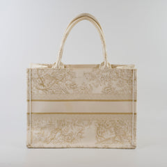 Christian Dior Medium Toile de Jouy Embroidery Book Tote Canvas White/Gold