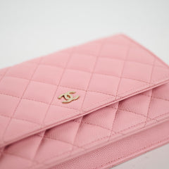 Chanel Caviar Wallet On Chain WOC Pink Microchip