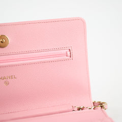 Chanel Caviar Wallet On Chain WOC Pink Microchip