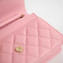 Chanel Caviar Wallet On Chain WOC Pink Microchip