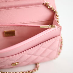 Chanel Caviar Wallet On Chain WOC Pink Microchip