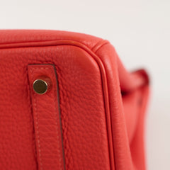 Hermes Birkin 30 Clemence Orange Poppy O Square Stamp