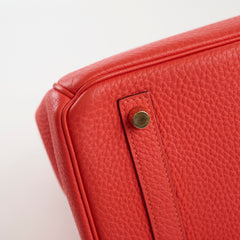 Hermes Birkin 30 Clemence Orange Poppy O Square Stamp