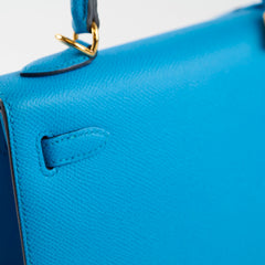Hermes Kelly 25 Epsom Bleu Frida - Y Stamp
