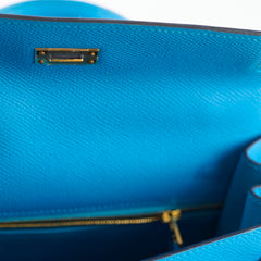 Hermes Kelly 25 Epsom Bleu Frida - Y Stamp
