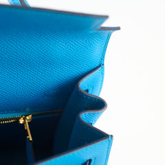 Hermes Kelly 25 Epsom Bleu Frida - Y Stamp
