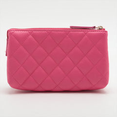 Chanel Lambskin Quilted Pink Pouch Clutch Case