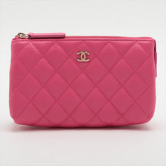 Chanel Lambskin Quilted Pink Pouch Clutch Case