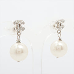 Chanel Coco Logo Rhinestone Pearl Drop Earrings Costume Jewellery