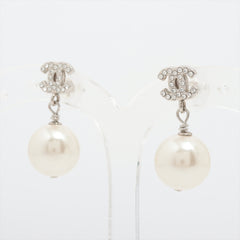 Chanel Coco Logo Rhinestone Pearl Drop Earrings Costume Jewellery