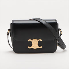 CELINE Teen Triomphe Leather Shoulder Bag Black