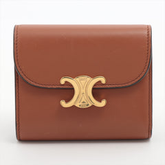 Celine Triomphe Leather Brown Compact Wallet