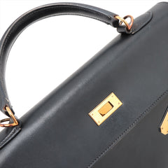 Hermes Kelly 32 Box Leather Black Noir G Square Stamp