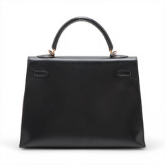 Hermes Kelly 32 Box Leather Black Noir G Square Stamp