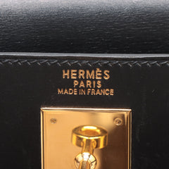 Hermes Kelly 32 Box Leather Black Noir B Square Stamp