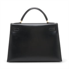 Hermes Kelly 32 Box Leather Black Noir B Square Stamp