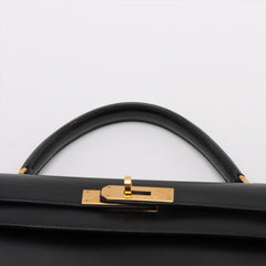 Hermes Kelly 32 Box Leather Black Noir B Square Stamp