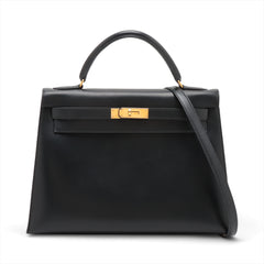 Hermes Kelly 32 Box Leather Black Noir B Square Stamp