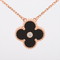 Van Cleef & Arpels Vintage Alhambra Onyx Diamond Holiday Pendant Necklace 2016