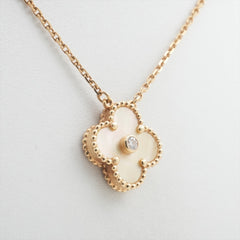 Van Cleef & Arpels Vintage Alhambra Holiday Pendant 18k Yellow Mother Of Pearl with Diamond