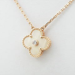 Van Cleef & Arpels Vintage Alhambra Holiday Pendant 18k Yellow Mother Of Pearl with Diamond