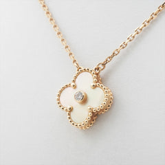 Van Cleef & Arpels Vintage Alhambra Holiday Pendant 18k Yellow Mother Of Pearl with Diamond