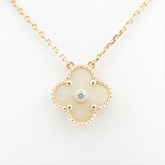 Van Cleef & Arpels Vintage Alhambra Holiday Pendant 18k Yellow Mother Of Pearl with Diamond