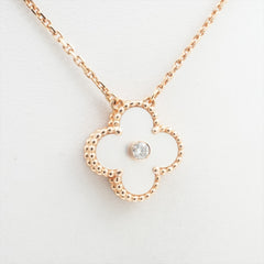 Van Cleef & Arpels Vintage Alhambra White Mother of Pearl Pendant with Diamond Holiday Necklace 2012