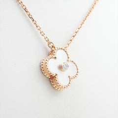 Van Cleef & Arpels Vintage Alhambra White Mother of Pearl Pendant with Diamond Holiday Necklace 2012