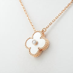 Van Cleef & Arpels Vintage Alhambra White Mother of Pearl Pendant with Diamond Holiday Necklace 2012
