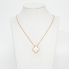 Van Cleef & Arpels Vintage Alhambra White Mother of Pearl Pendant with Diamond Holiday Necklace 2012