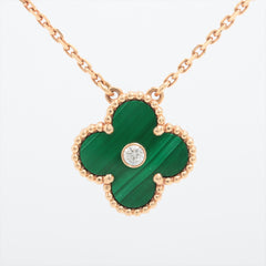 Van Cleef & Arpels Vintage Alhambra Malachite with Diamond Holiday Pendant Necklace 2013