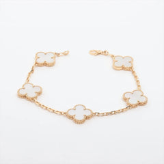 Van Cleef & Arpels Vintage Alhambra 5 Motif Mother of Pearl MOP Bracelet Yellow Gold