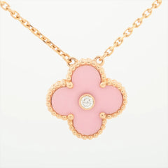 Van Cleef & Arpels Vintage Alhambra Pink Porcelain Diamond Limited Edition Necklace 2015