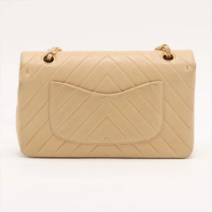 Chanel Chevron Lambskin Double Flap 24k Gold Classic Flap Beige