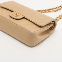 Chanel Chevron Lambskin Double Flap 24k Gold Classic Flap Beige