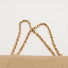 Chanel Chevron Lambskin Double Flap 24k Gold Classic Flap Beige