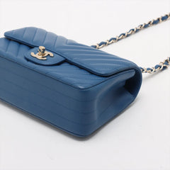 Chanel Mini Rectangular Chevron Navy Lambskin Crossbody Bag