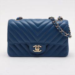 Chanel Mini Rectangular Chevron Navy Lambskin Crossbody Bag