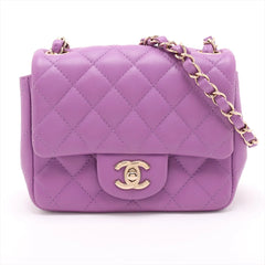 Chanel Mini Square Purple Flap Crossbody Bag Microchipped