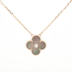 Van Cleef & Arpels Holiday Vintage Alhambra Grey Mother of Pearl Diamond Necklace 2014