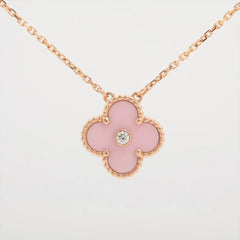 Van Cleef & Arpels Vintage Alhambra Holiday Pink Porcelain Diamond Limited Edition Necklace