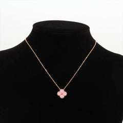 Van Cleef & Arpels Holiday Vintage Size Alhambra Pink Porcelain Diamond Necklace