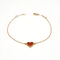 Van Cleef & Arpels Sweet Alhambra Hearts Carnelian Bracelet Pink Gold